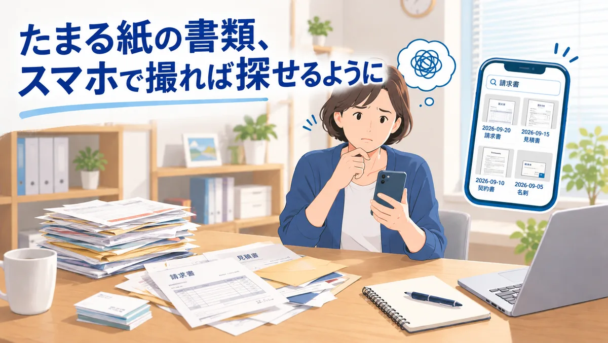 たまる紙の書類、スマホで撮れば探せるように